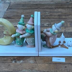 Charpente by Kathy Orr Baby Nursery Porcelain Bookends 7" Clowns & Moon